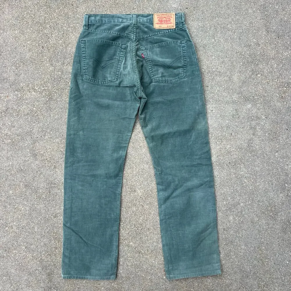 Vintage Y2K Levi’s 551 Button Fly Original Fit Straight Leg Green Corduroy 31x34
